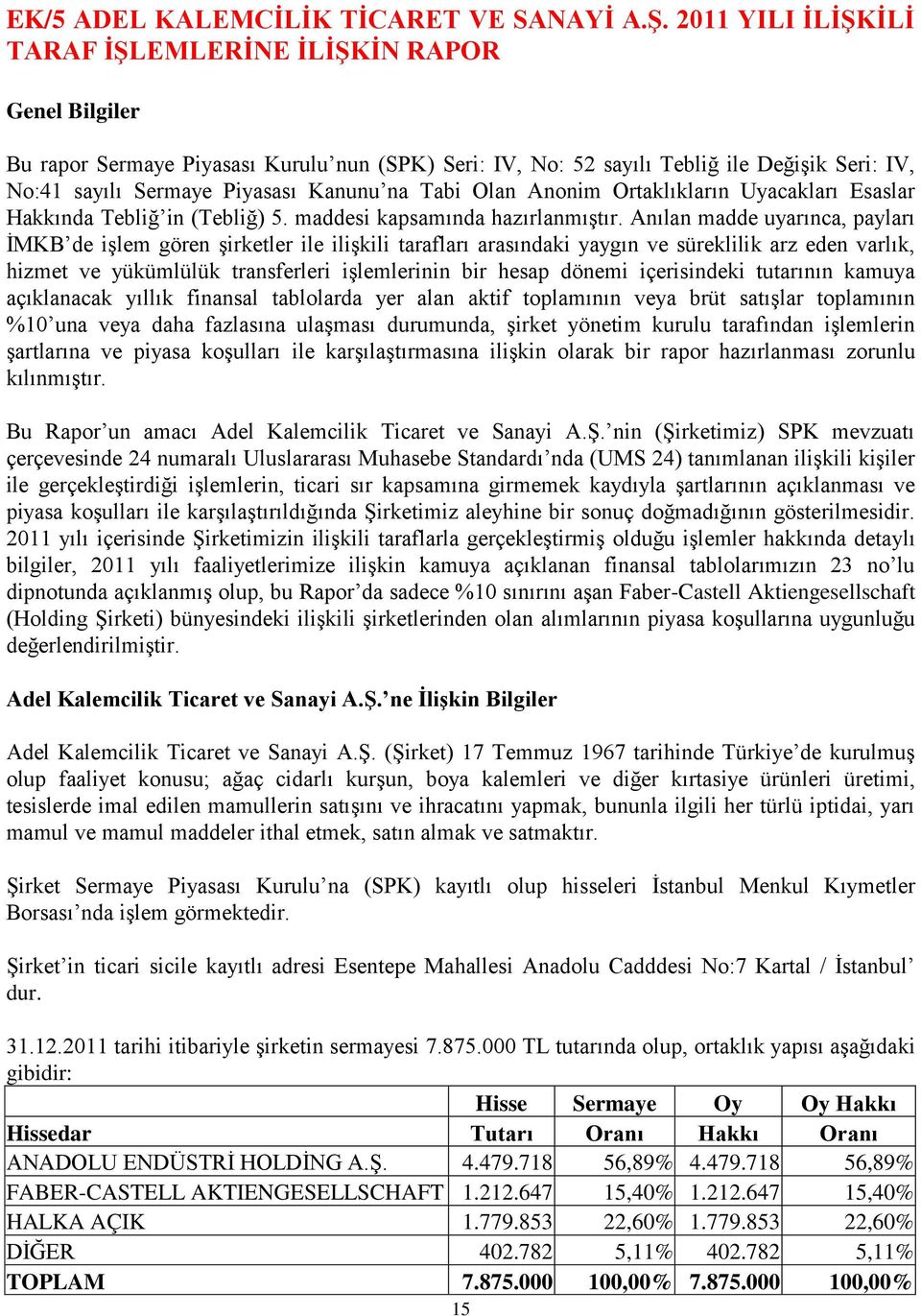 na Tabi Olan Anonim Ortaklıkların Uyacakları Esaslar Hakkında Tebliğ in (Tebliğ) 5. maddesi kapsamında hazırlanmıģtır.