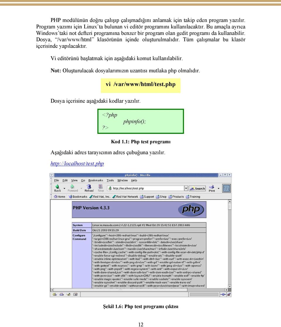 Tüm çalışmalar bu klasör içerisinde yapılacaktır. Vi editörünü başlatmak için aşağıdaki komut kullanılabilir. Not: Oluşturulacak dosyalarımızın uzantısı mutlaka php olmalıdır.