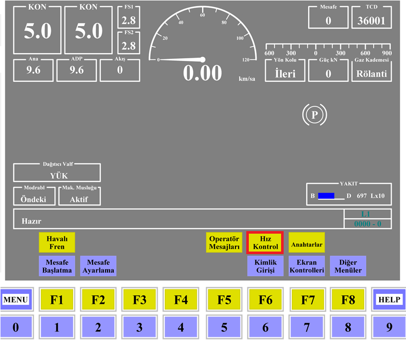 DE 36000 AKILLI EKRAN Hız Kontrol Ayar ekranını görüntülemek için Ana İşletim ekranı üzerindeki Hız Kontrolü tuşuna