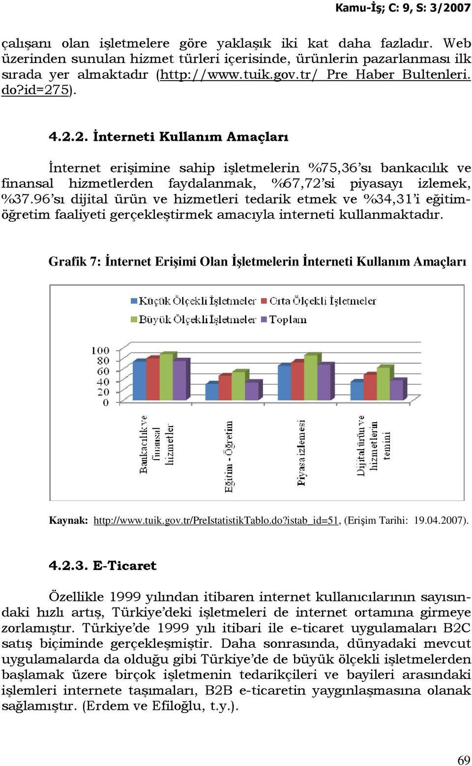 96 sı dijital ürün ve hizmetleri tedarik etmek ve %34,31 i eğitimöğretim faaliyeti gerçekleştirmek amacıyla interneti kullanmaktadır.