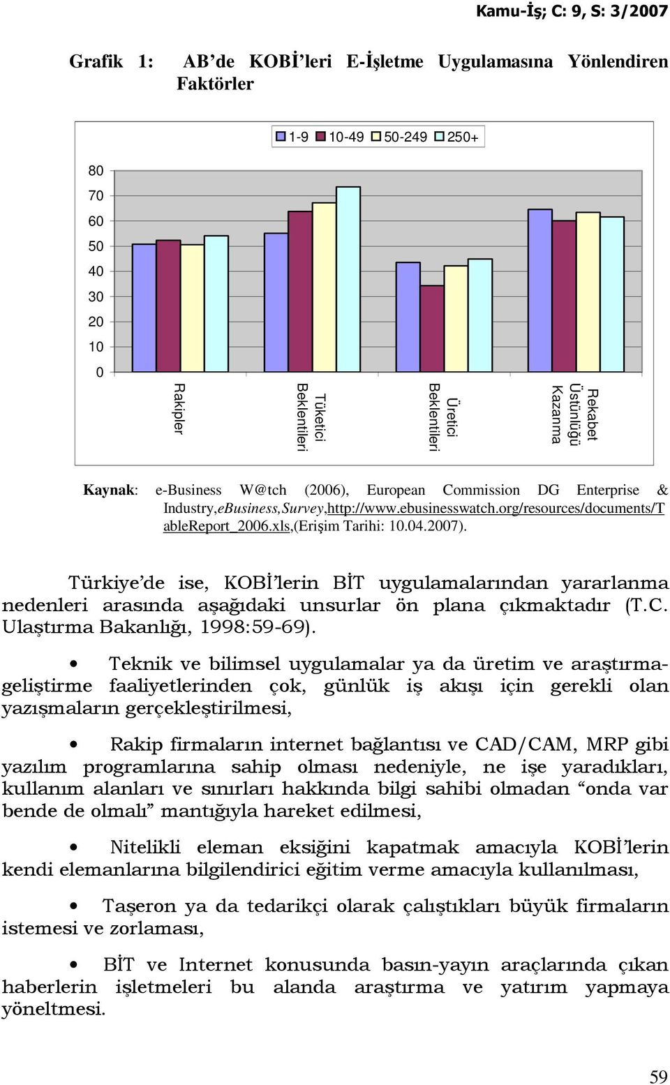 Türkiye de ise, KOBĐ lerin BĐT uygulamalarından yararlanma nedenleri arasında aşağıdaki unsurlar ön plana çıkmaktadır (T.C. Ulaştırma Bakanlığı, 1998:59-69).