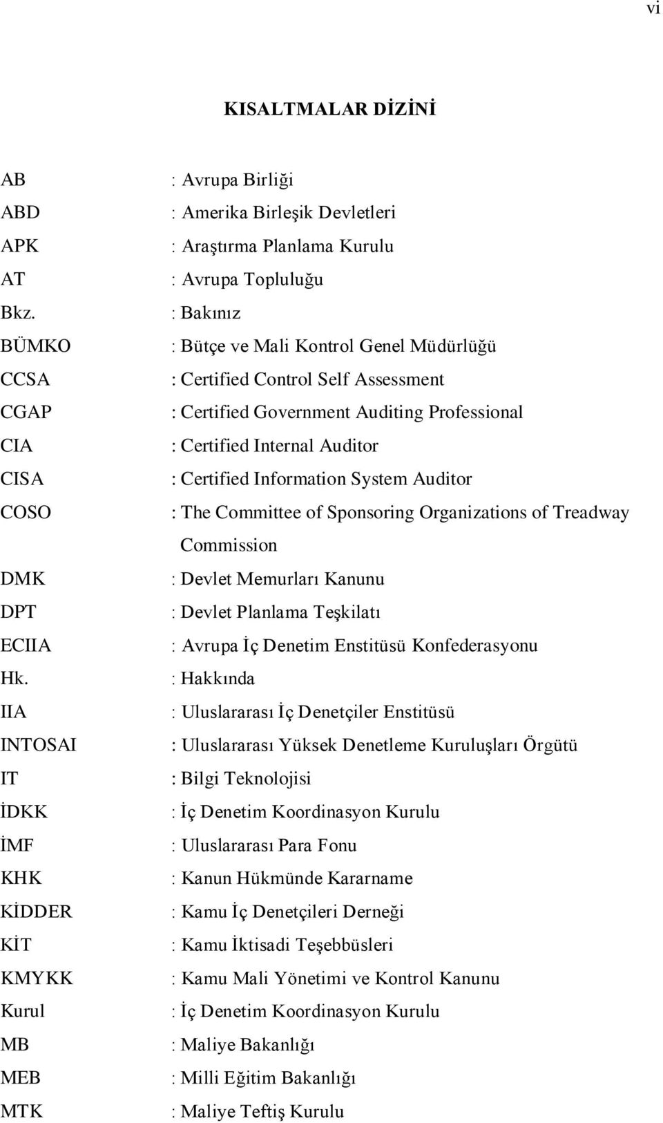 Müdürlüğü : Certified Control Self Assessment : Certified Government Auditing Professional : Certified Internal Auditor : Certified Information System Auditor : The Committee of Sponsoring