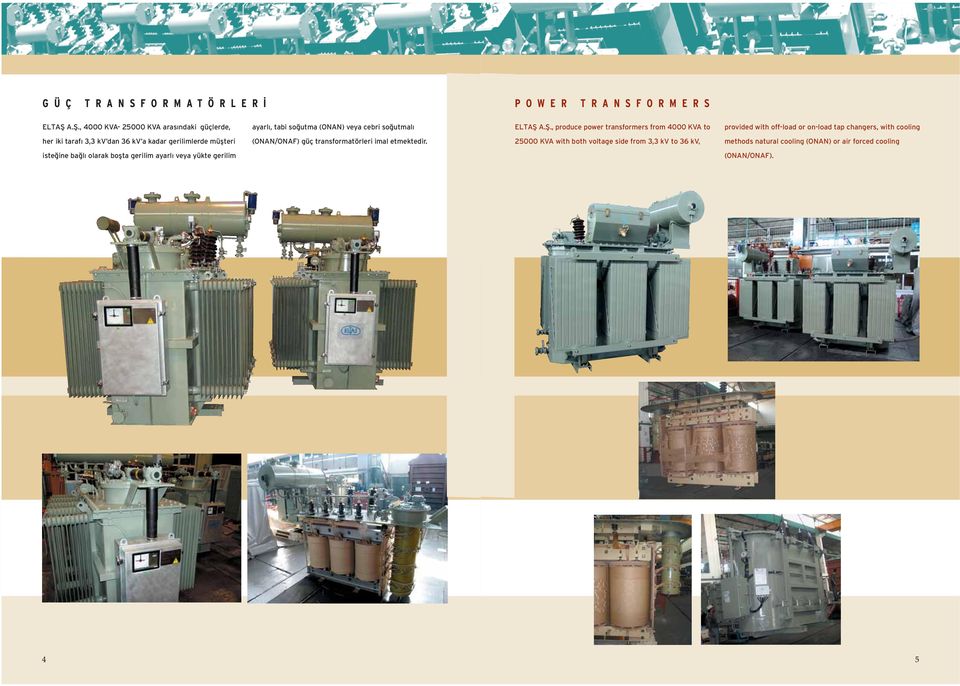 KVA to provided with off-load or on-load tap changers, with cooling her iki taraf 3,3 kv dan 36 kv a kadar gerilimlerde müflteri (ONAN/ONAF) güç