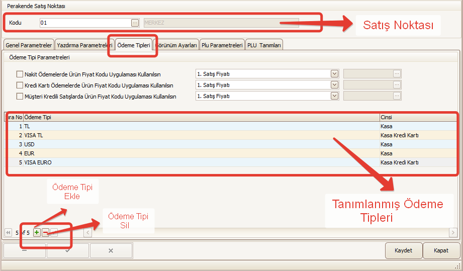 PERAKENDE SATIŞ PARAMETRELERİ Programımızda ki Perakende Yönetimi \ Tanımlar \ Perakende Satış Parametreleri menüsüne girilir.