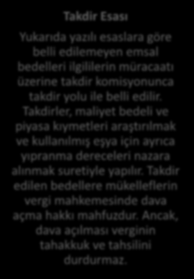 KAT KARSILIĞI İNŞAATLAR Emsal bedeli, gerçek bedeli olmayan veya bilinmeyen veyahut doğru olarak tespit edilemeyen bir malın, değerleme gününde satılması halinde emsaline nazaran haiz olacağı