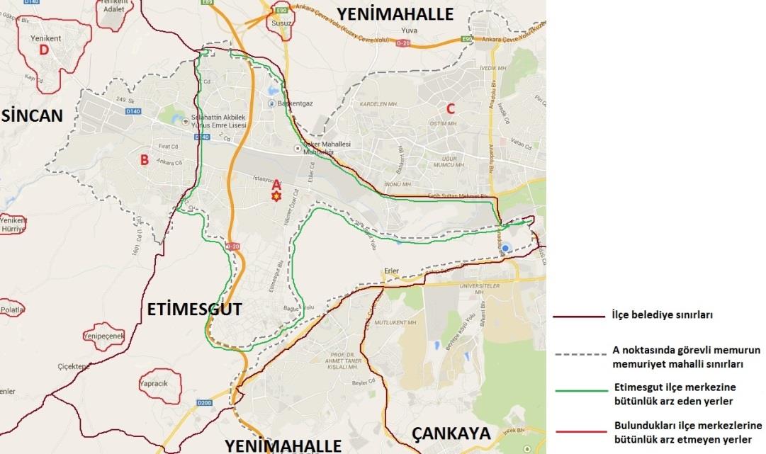 Ankara ili Etimesgut ilçesinde, A noktasında görevli bir memur için,