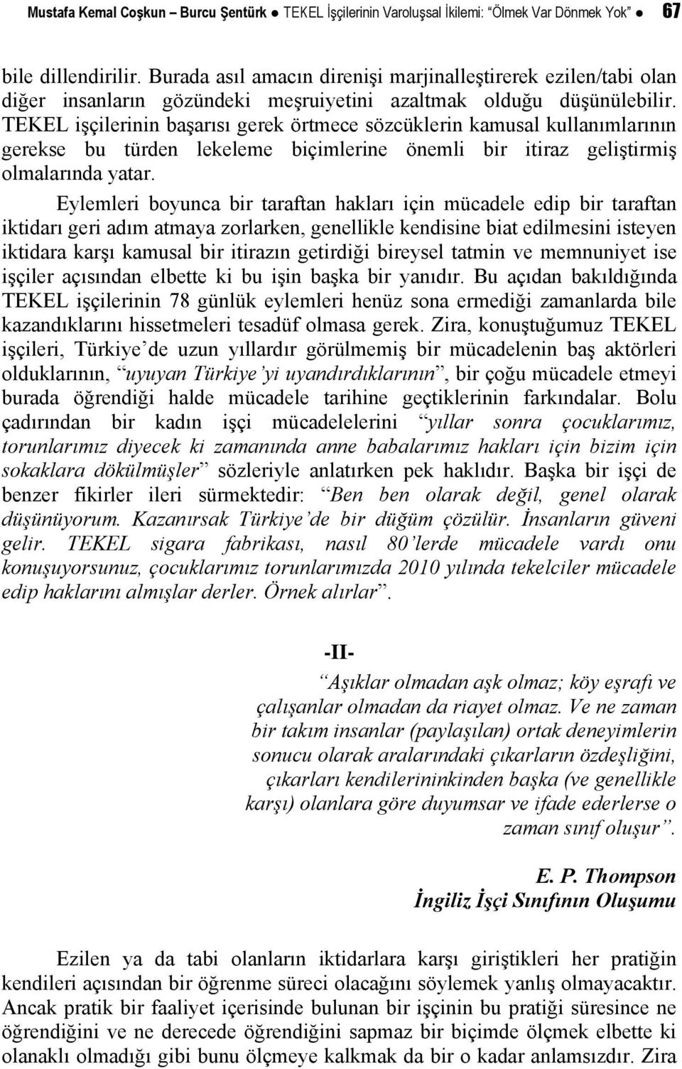 TEKEL işçilerinin başarısı gerek örtmece sözcüklerin kamusal kullanımlarının gerekse bu türden lekeleme biçimlerine önemli bir itiraz geliştirmiş olmalarında yatar.