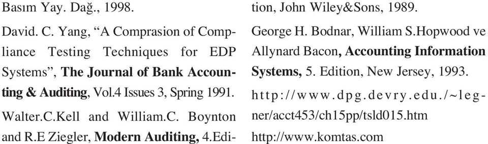 4 Issues 3, Spring 1991. Walter.C.Kell and William.C. Boynton and R.E Ziegler, Modern Auditing, 4.