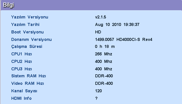 Fabrika Reset cihazınıza imalat sırasında yüklenmiş olan ayarlara geri dönmek için kullanılır. Bu menüye girmek için şifre sorulur. Şifreyi girdikten sonra Fabrika ayarlarına geri dönülecek.