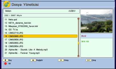 PVR Menüsü (OPSİYONEL) PVR altmenüsü ana menü içerisinde bulunmaktadır. Dosya Yöneticisi: Bu menüde USB depolama aygıtı içindeki dosyaları ve klasörleri görebilirsiniz.