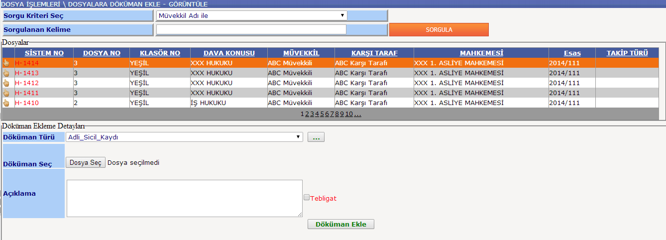 Şekil.9. Bir dokümanının sisteme eklenmesi veya görüntülenmesi istenirse, öncelikli olarak eklenecek olan dokümanın dosyayı seçilir.