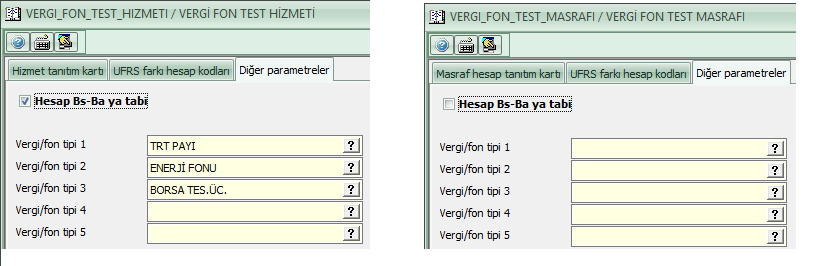 Hizmet ve masraf hesap kartlarına Diğer parametreler sekmesi eklenmiştir.