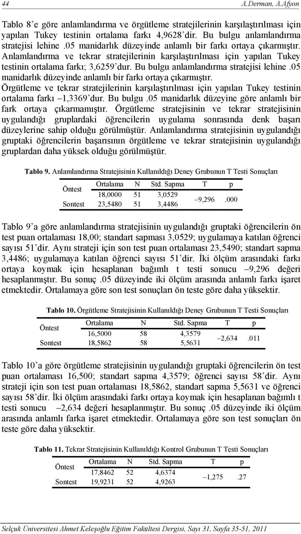 Bu bulgu anlamlandırma stratejisi lehine.05 manidarlık düzeyinde anlamlı bir farkı ortaya çıkarmıştır.