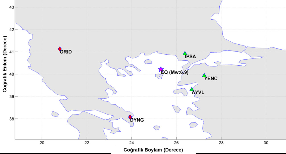 62 2014 Ege Denizi Deprei Öncesi GNSS İstasyonlarında Gözlelenen TEC Anoalileri gelen Mw 6.9 büyüklüğündeki güçlü depre inceleniştir.