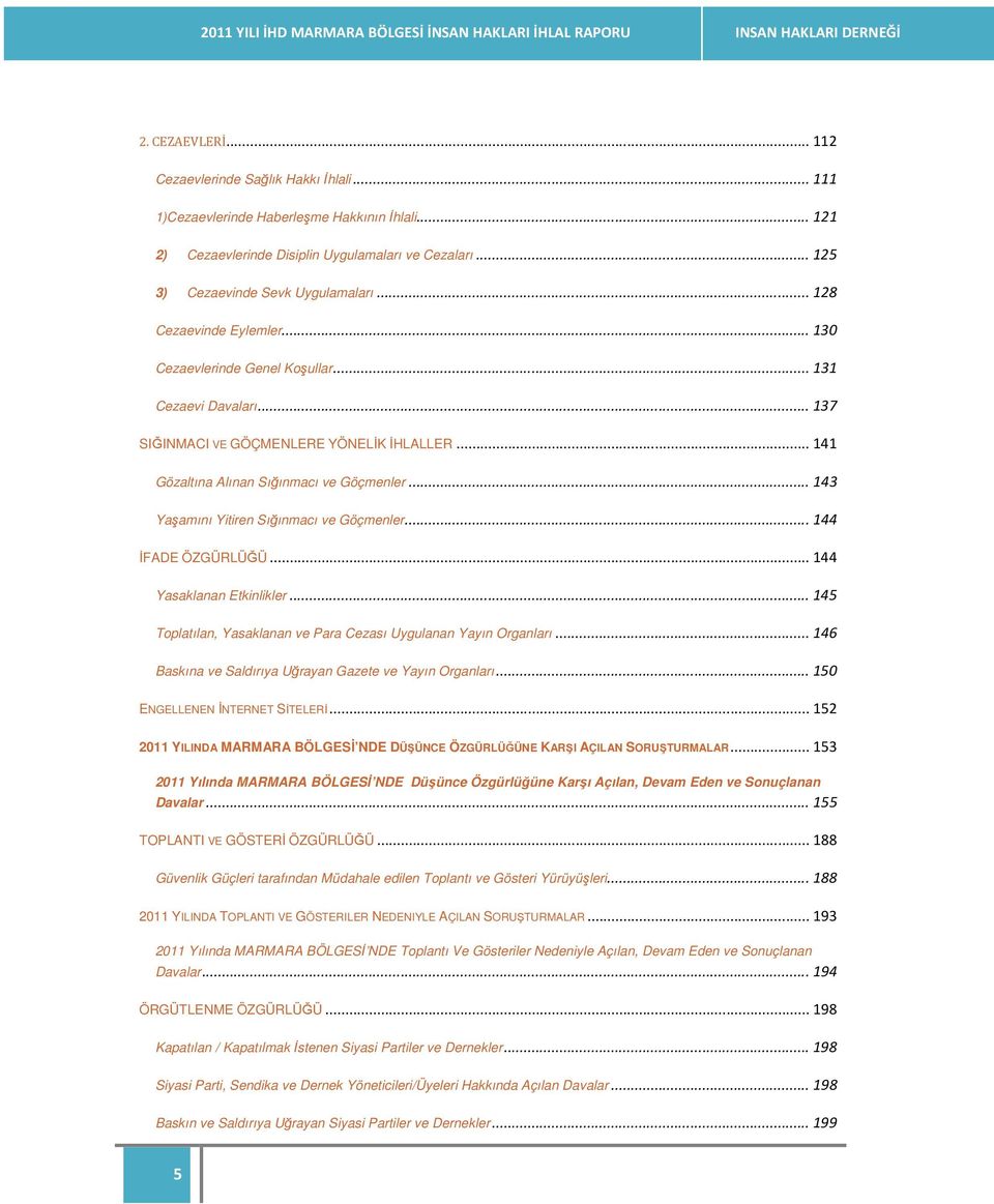 .. 137 SIĞINMACI VE GÖÇMENLERE YÖNELĐK ĐHLALLER... 141 Gözaltına Alınan Sığınmacı ve Göçmenler... 143 Yaşamını Yitiren Sığınmacı ve Göçmenler... 144 ĐFADE ÖZGÜRLÜĞÜ... 144 Yasaklanan Etkinlikler.