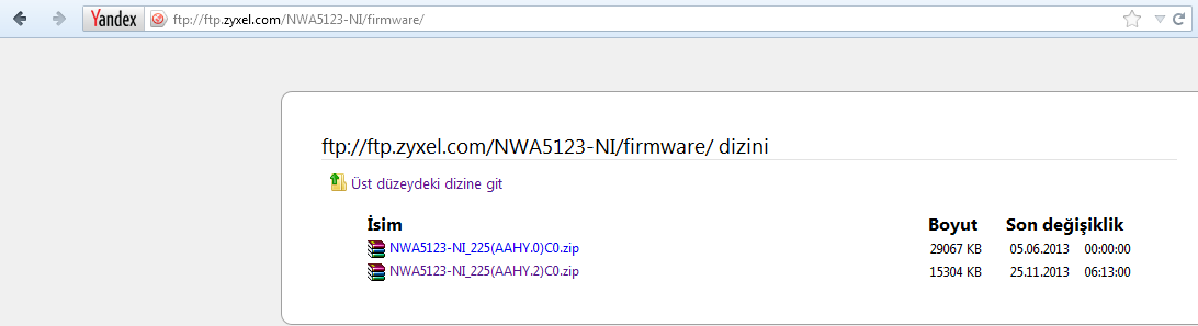 ACCESS POİNT YÖNETİMİ 1.Firmware Upgrade: Öncelikle NWA Serisi Access Point lerin yazılımlarının güncellenmesi gerekmektedir. ftp://ftp.zyxel.