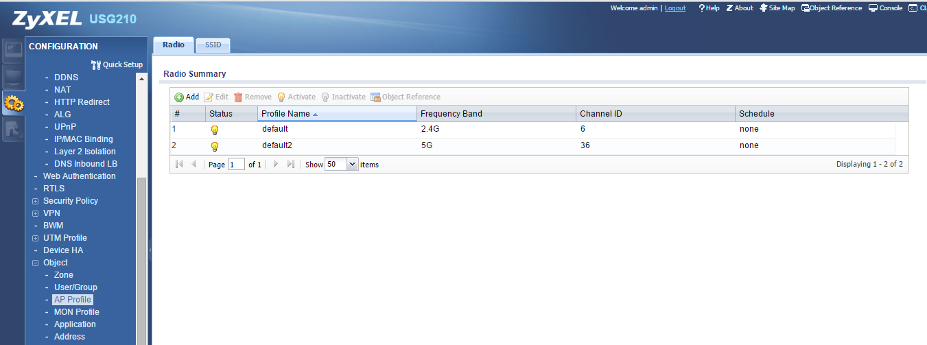 12. Radyo: Configuration> AP Profile >Radio