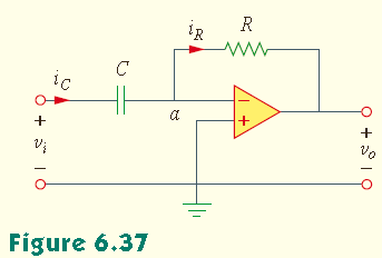 6.6.2 Türev Alıcı Devre Türev alıcı devre, giriş sinyalinin değişim oranı ile oranılı olarak çıkış veren bir op-amp devresidir. Şekil6.