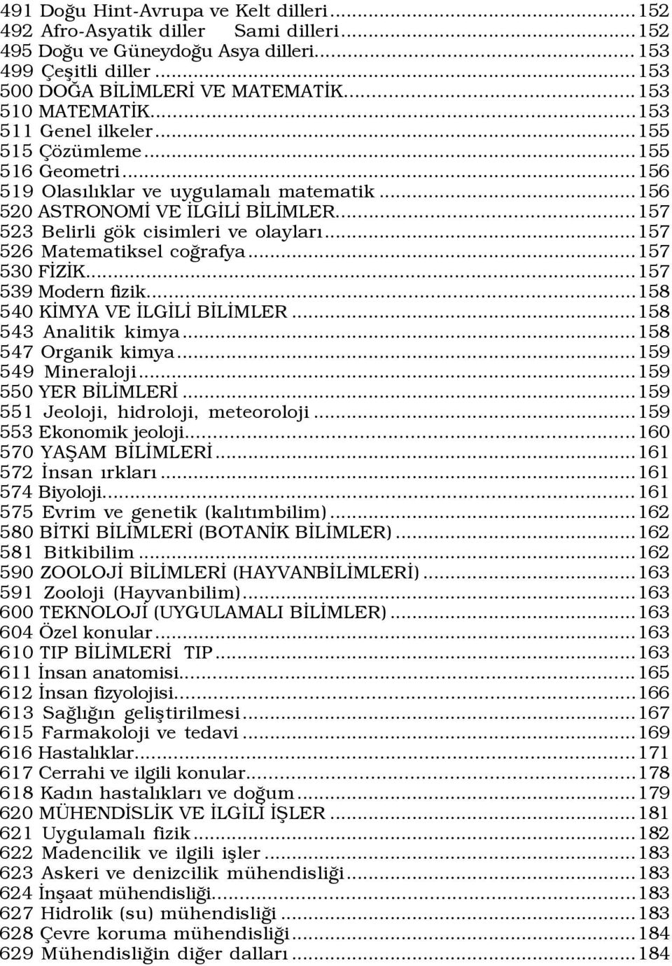 ..157 523 Belirli gšk cisimleri ve olaylarý...157 526 Matematiksel coûrafya...157 530 FÜZÜK...157 539 Modern fizik...158 540 KÜMYA VE ÜLGÜLÜ BÜLÜMLER...158 543 Analitik kimya...158 547 Organik kimya.