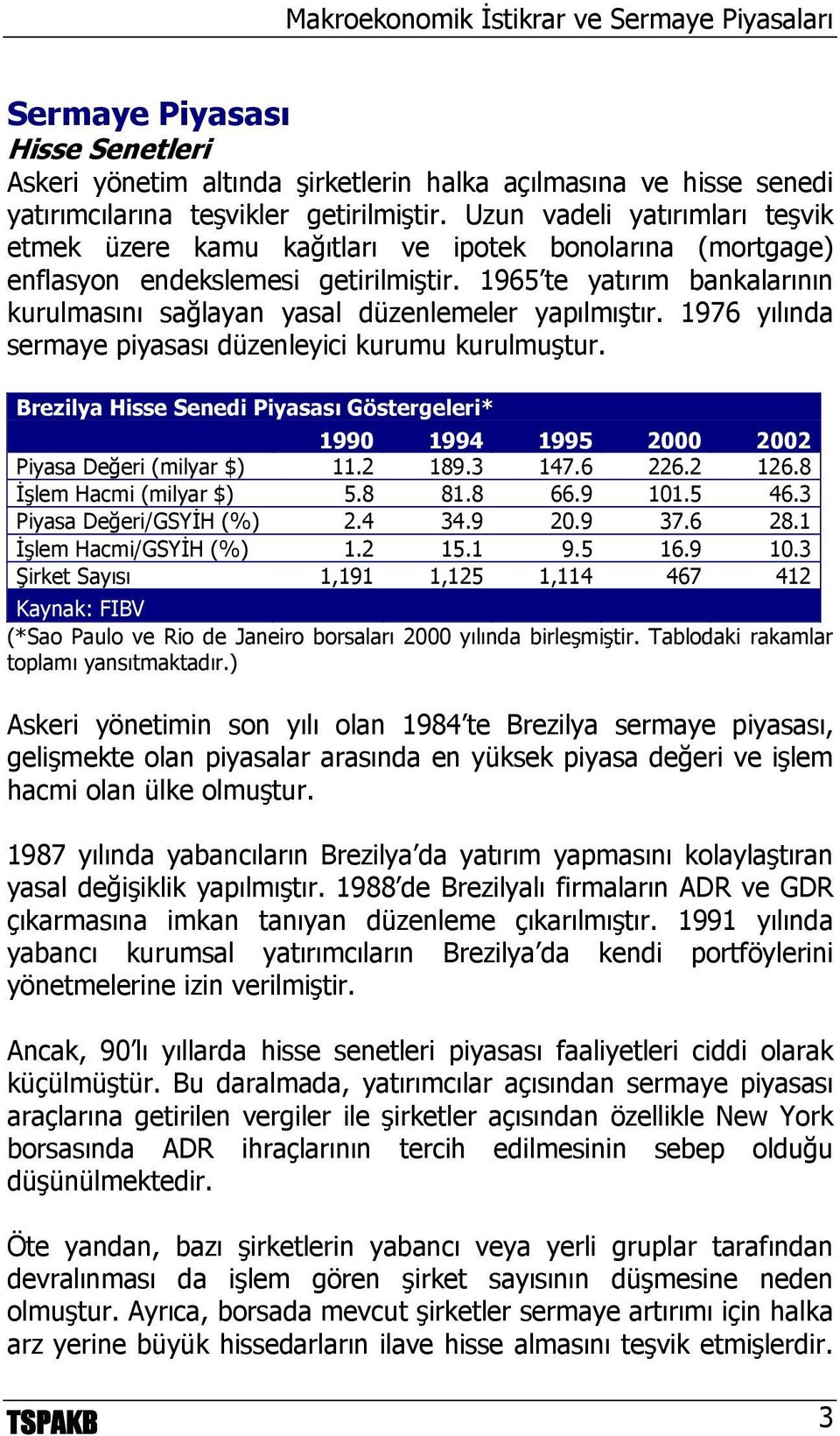 1965 te yatırım bankalarının kurulmasını sağlayan yasal düzenlemeler yapılmıştır. 1976 yılında sermaye piyasası düzenleyici kurumu kurulmuştur.