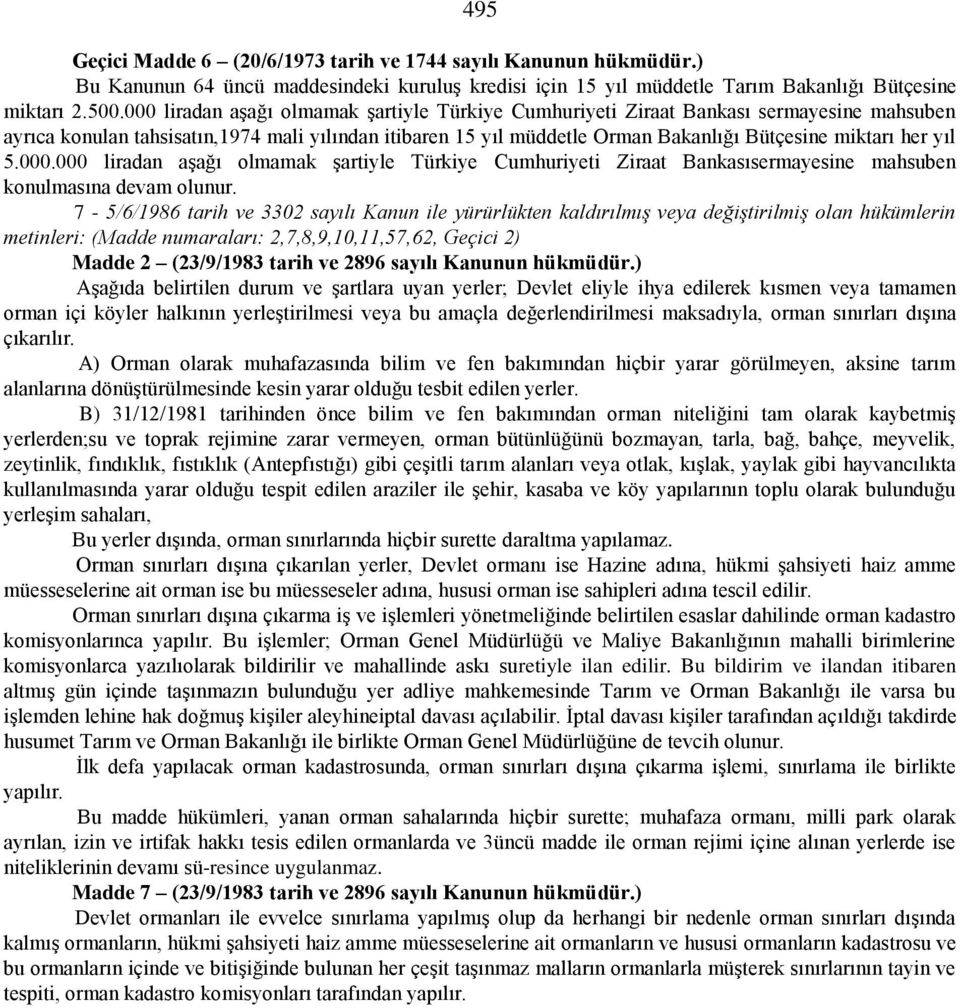 yıl 5.000.000 liradan aşağı olmamak şartiyle Türkiye Cumhuriyeti Ziraat Bankasısermayesine mahsuben konulmasına devam olunur.