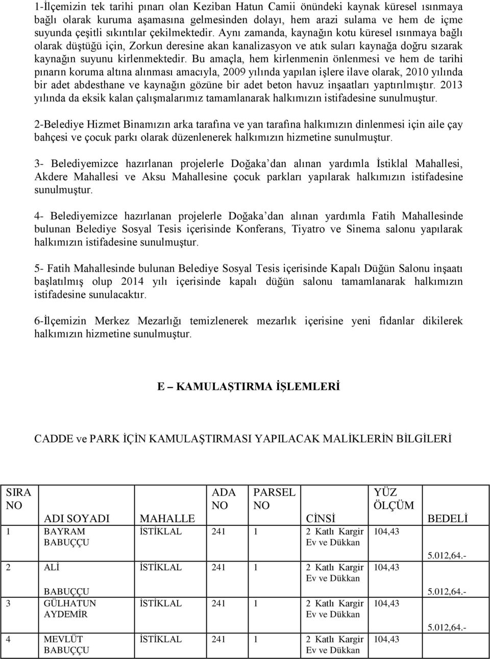 Bu amaçla, hem kirlenmenin önlenmesi ve hem de tarihi pınarın koruma altına alınması amacıyla, 2009 yılında yapılan işlere ilave olarak, 2010 yılında bir adet abdesthane ve kaynağın gözüne bir adet