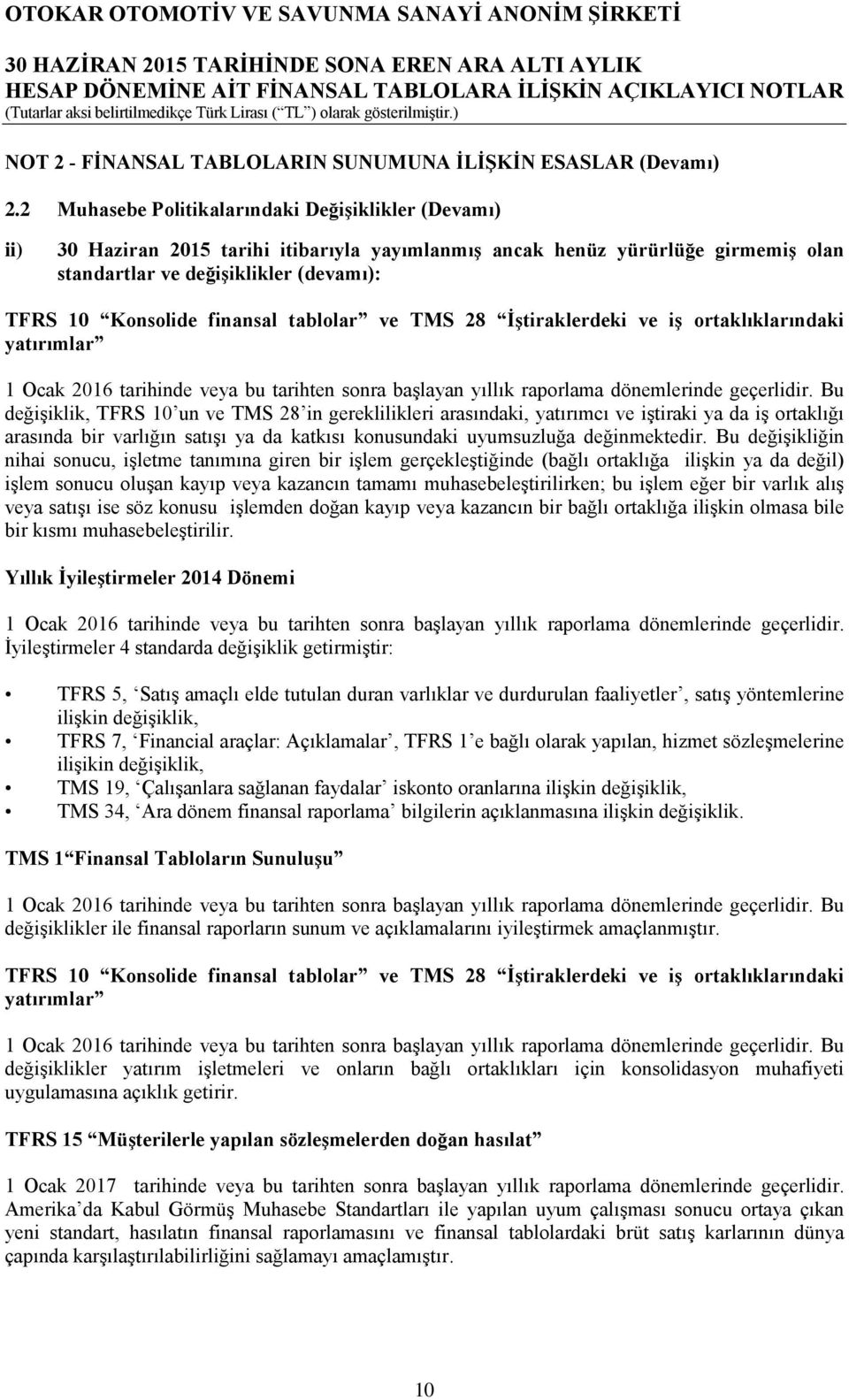 TMS 28 İştiraklerdeki ve iş ortaklıklarındaki yatırımlar 1 Ocak 2016 tarihinde veya bu tarihten sonra başlayan yıllık raporlama dönemlerinde geçerlidir.