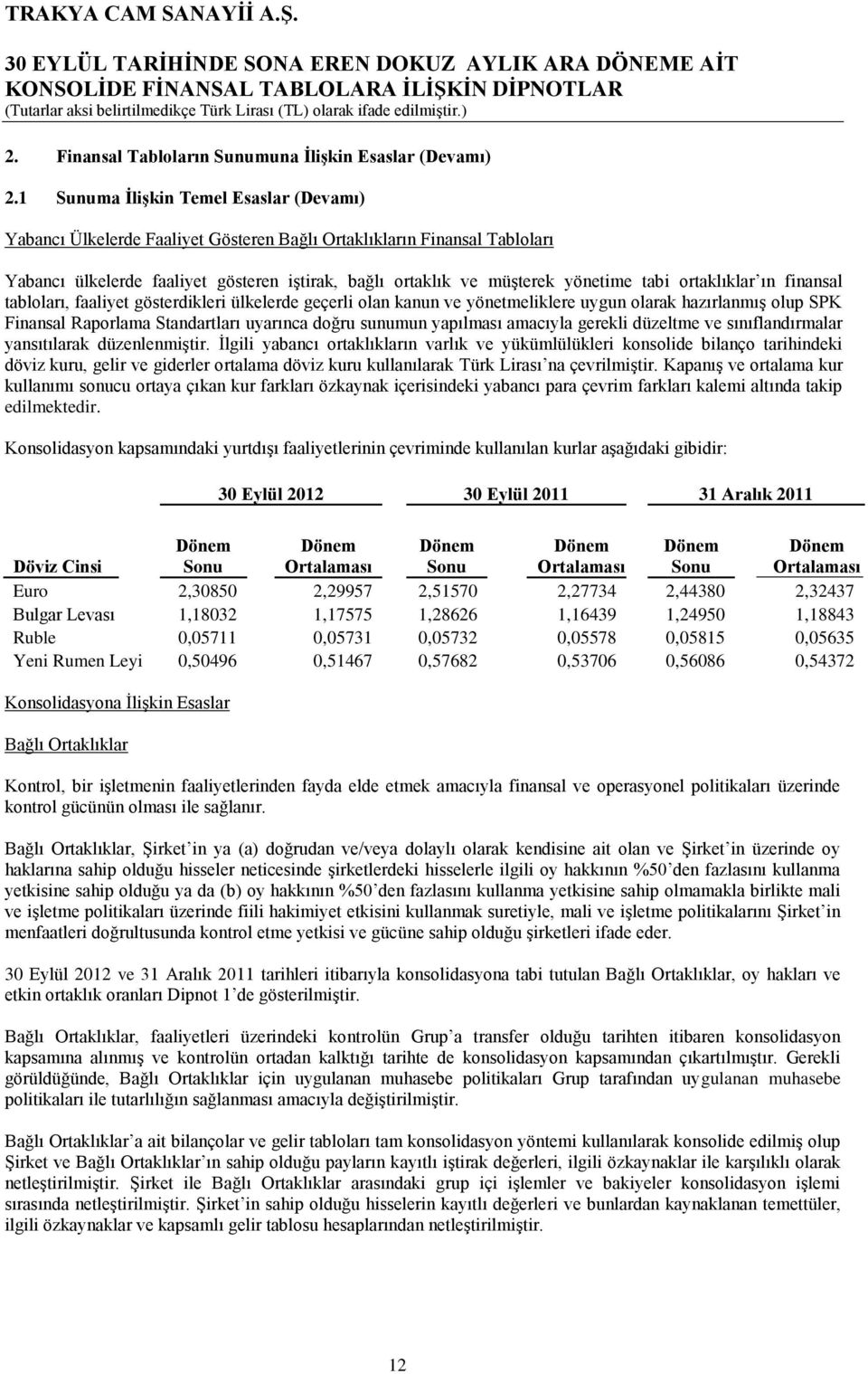 tabi ortaklıklar ın finansal tabloları, faaliyet gösterdikleri ülkelerde geçerli olan kanun ve yönetmeliklere uygun olarak hazırlanmış olup SPK Finansal Raporlama Standartları uyarınca doğru sunumun