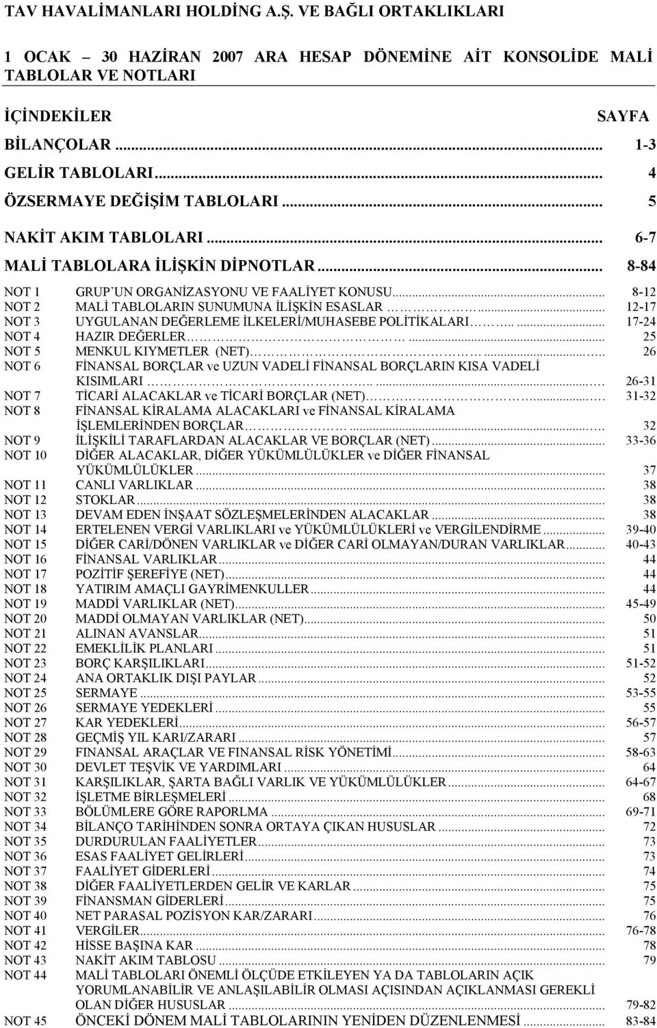 .. 12-17 NOT 3 UYGULANAN DEĞERLEME İLKELERİ/MUHASEBE POLİTİKALARI..... 17-24 NOT 4 HAZIR DEĞERLER... 25 NOT 5 MENKUL KIYMETLER (NET).