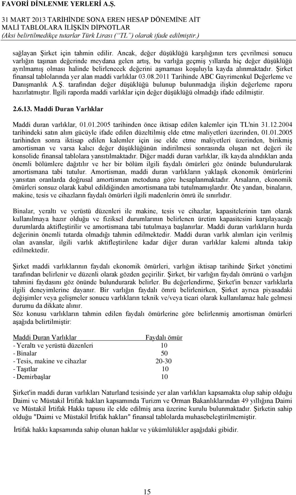 değerini aģmaması koģuluyla kayda alınmaktadır. ġirket finansal tablolarında yer alan maddi varlıklar 03.08.2011 Tarihinde ABC Gayrimenkul Değerleme ve DanıĢmanlık A.ġ. tarafından değer düģüklüğü bulunup bulunmadığa iliģkin değerleme raporu hazırlatmıģtır.