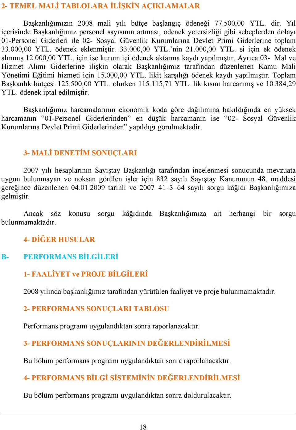 000,00 YTL. ödenek eklenmiştir. 33.000,00 YTL. nin 21.000,00 YTL. si için ek ödenek alınmış 12.000,00 YTL. için ise kurum içi ödenek aktarma kaydı yapılmıştır.