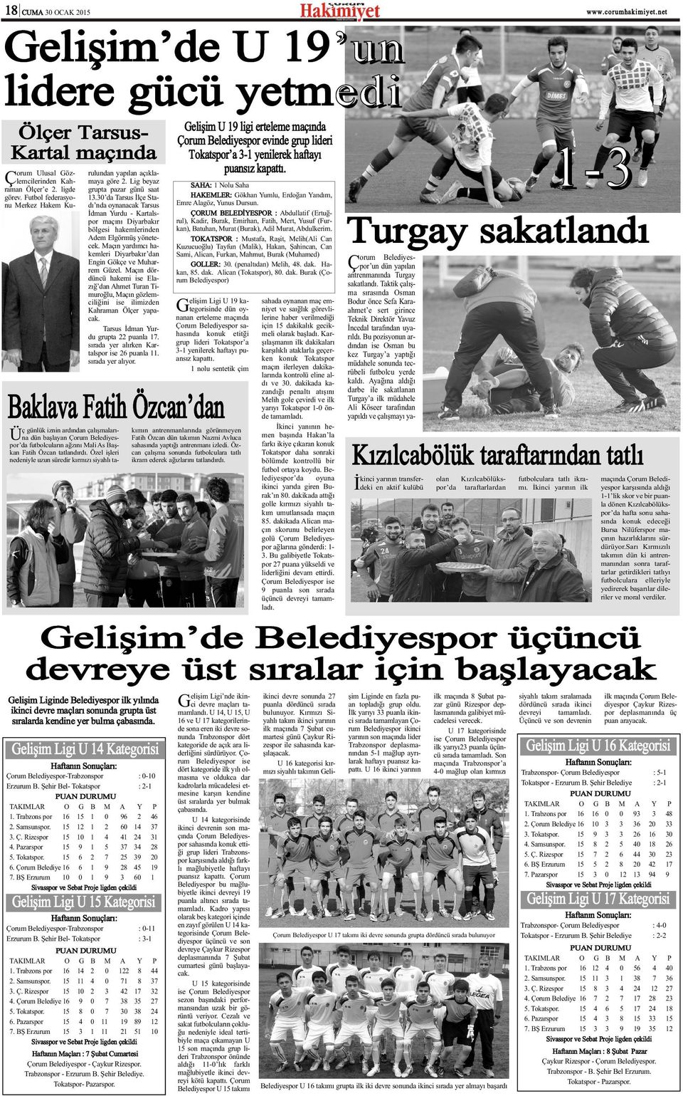 30 da Tarsus Ýlçe Stadý nda oynanacak Tarsus Ýdman Yurdu - Kartalspor maçýný Diyarbakýr bölgesi hakemlerinden Adem Elgörmüþ yönetecek.