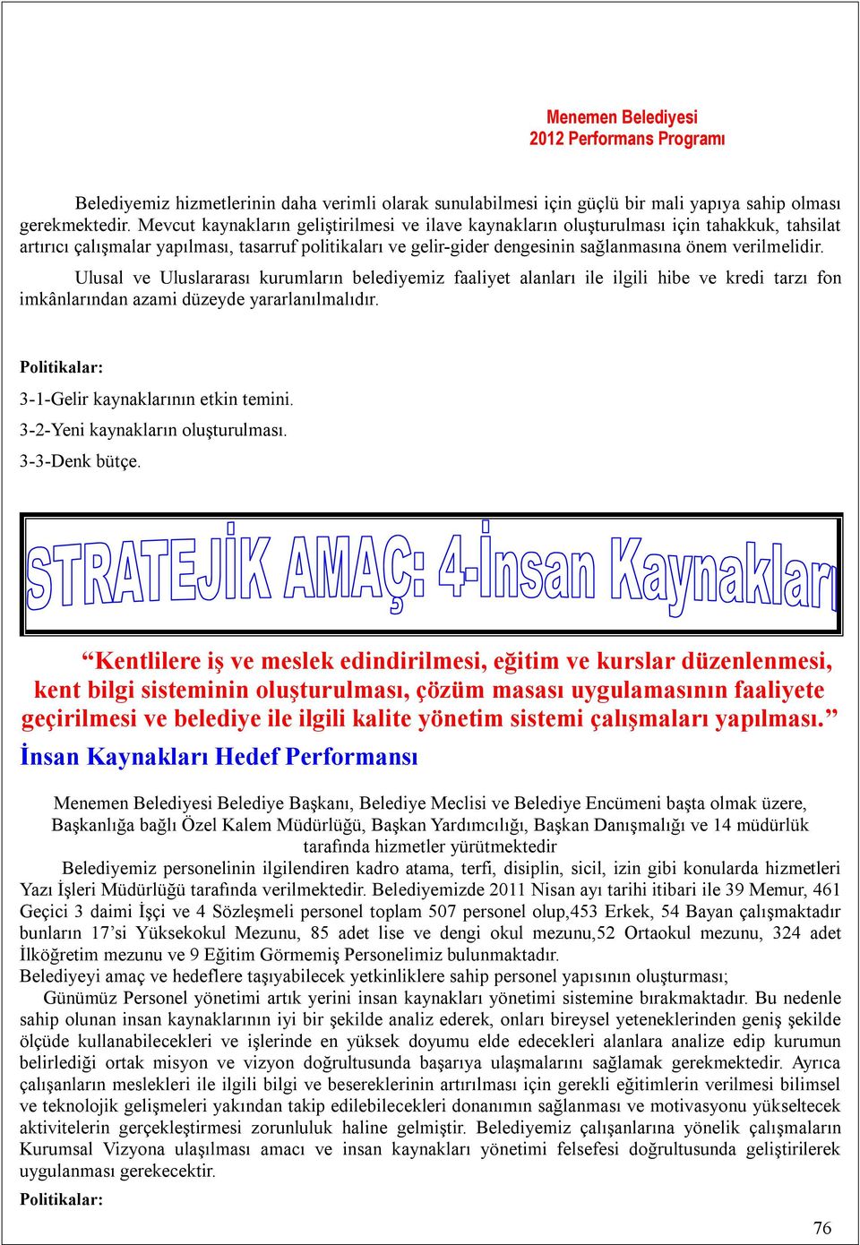 verilmelidir. Ulusal ve Uluslararası kurumların belediyemiz faaliyet alanları ile ilgili hibe ve kredi tarzı fon imkânlarından azami düzeyde yararlanılmalıdır.