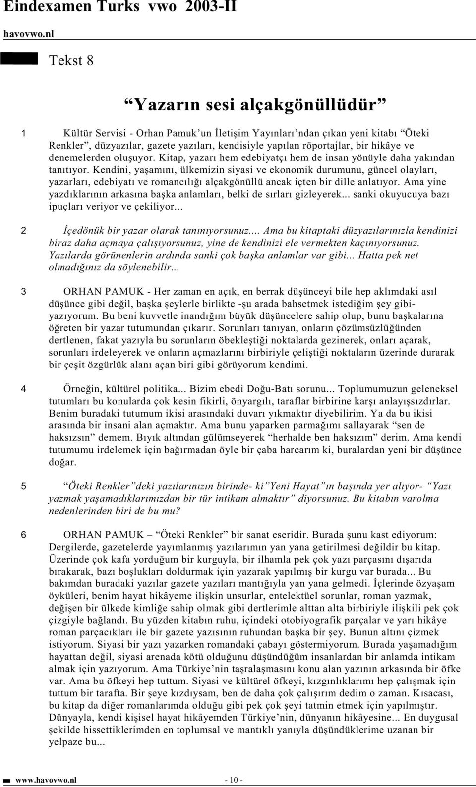 Kendini, ya amını, ülkemizin siyasi ve ekonomik durumunu, güncel olayları, yazarları, edebiyatı ve romancılı ı alçakgönüllü ancak içten bir dille anlatıyor.