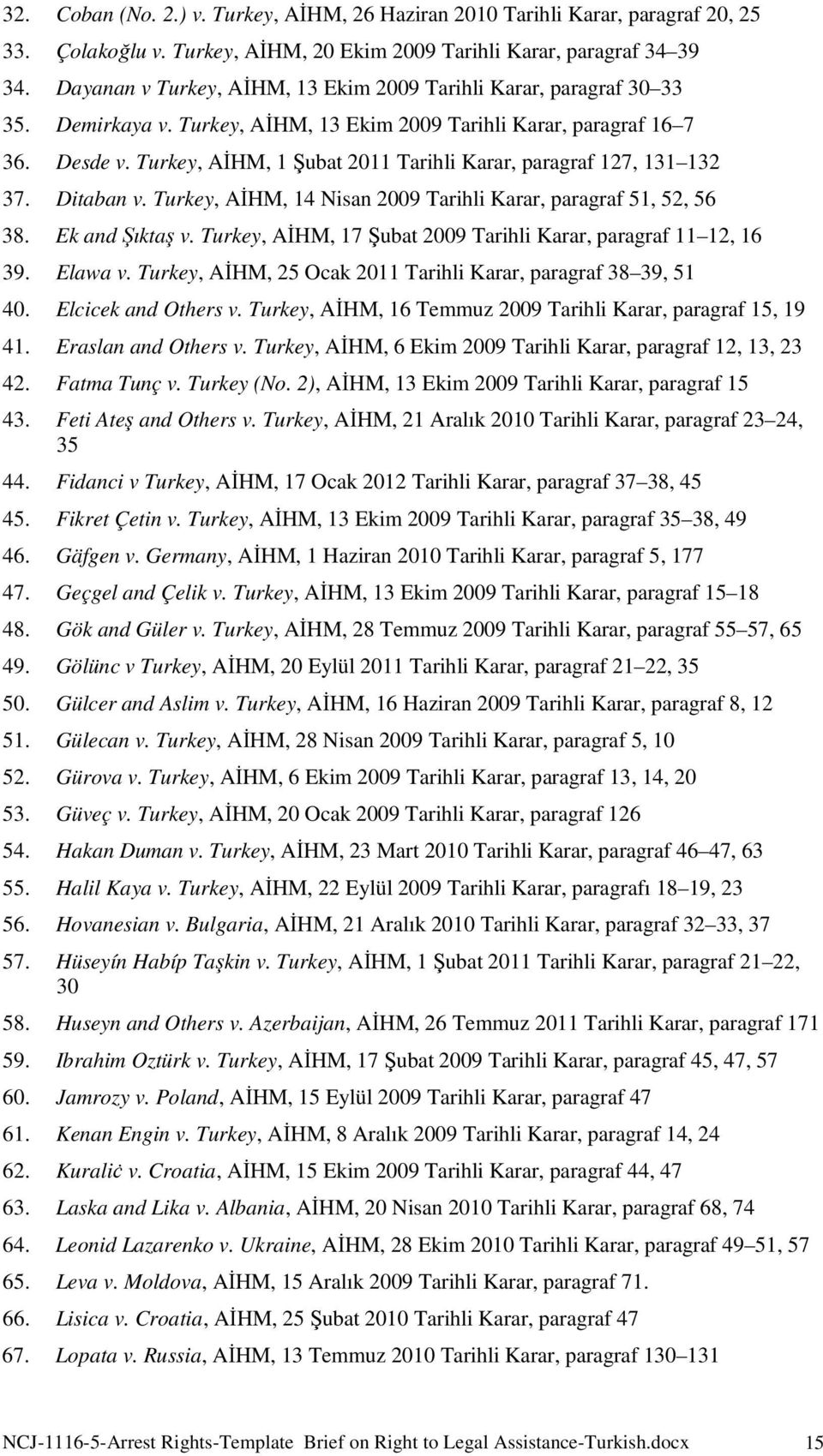 Turkey, AİHM, 1 Şubat 2011 Tarihli Karar, paragraf 127, 131 132 37. Ditaban v. Turkey, AİHM, 14 Nisan 2009 Tarihli Karar, paragraf 51, 52, 56 38. Ek and Şıktaş v.