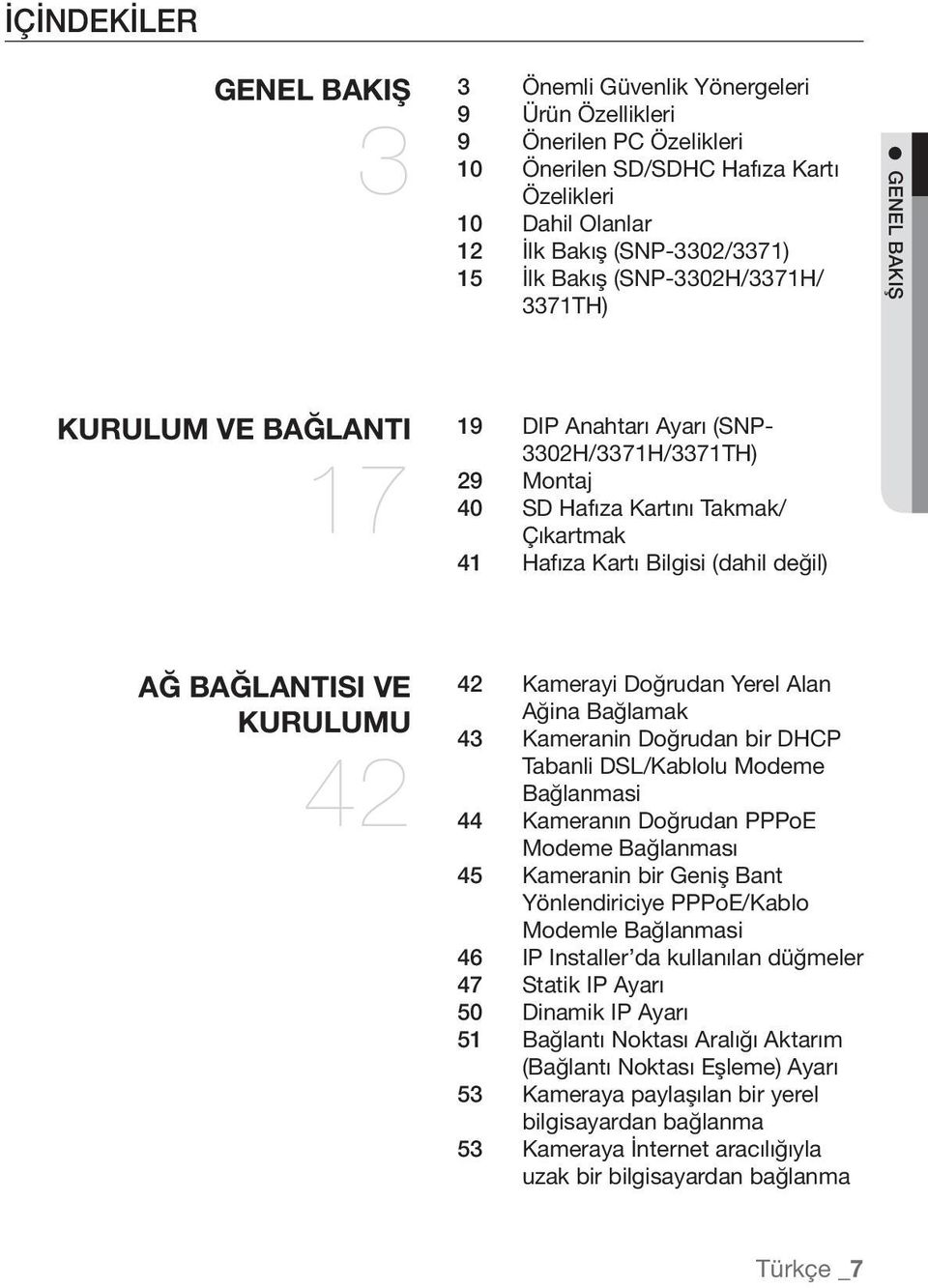 değil) AĞ BAĞLANTISI VE KURULUMU 42 42 Kamerayi Doğrudan Yerel Alan Ağina Bağlamak 43 Kameranin Doğrudan bir DHCP Tabanli DSL/Kablolu Modeme Bağlanmasi 44 Kameranın Doğrudan PPPoE Modeme Bağlanması