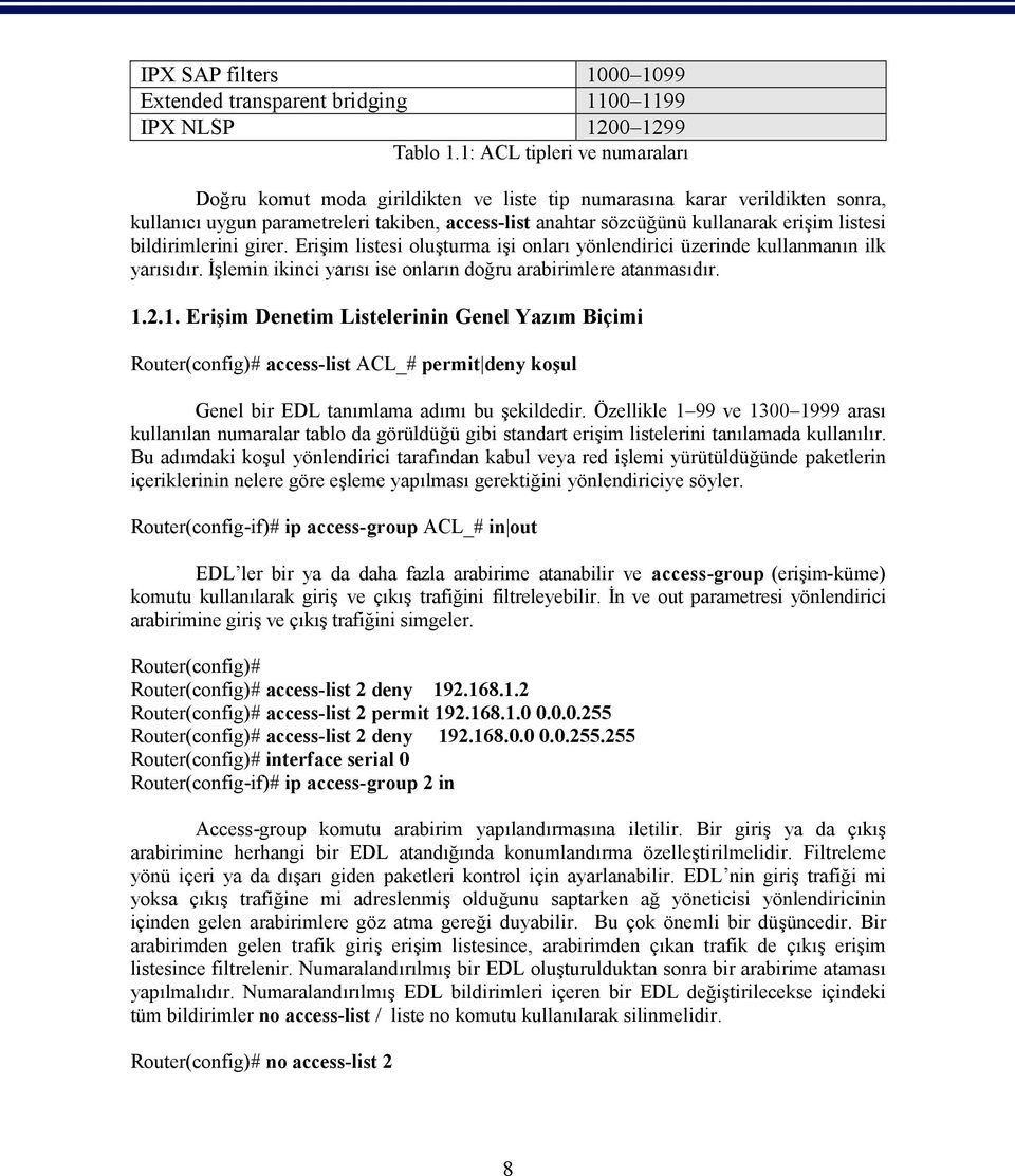 listesi bildirimlerini girer. Erişim listesi oluşturma işi onları yönlendirici üzerinde kullanmanın ilk yarısıdır. İşlemin ikinci yarısı ise onların doğru arabirimlere atanmasıdır. 1.