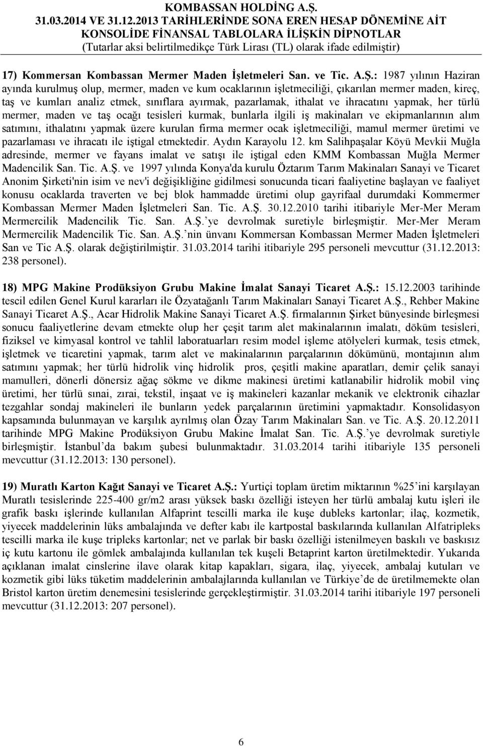 ihracatını yapmak, her türlü mermer, maden ve taş ocağı tesisleri kurmak, bunlarla ilgili iş makinaları ve ekipmanlarının alım satımını, ithalatını yapmak üzere kurulan firma mermer ocak