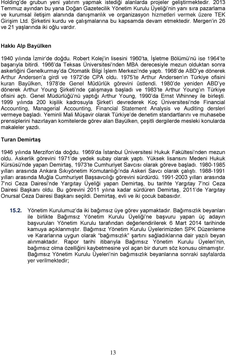 Şirketini kurdu ve çalışmalarına bu kapsamda devam etmektedir. Mergen in 26 ve 21 yaşlarında iki oğlu vardır. Hakkı Alp Bayülken 1940 yılında İzmir de doğdu.