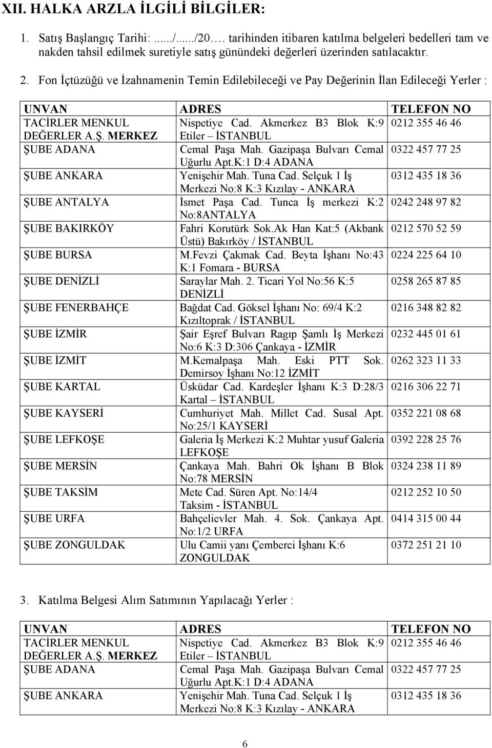 Fon İçtüzüğü ve İzahnamenin Temin Edilebileceği ve Pay Değerinin İlan Edileceği Yerler : UNVAN ADRES TELEFON NO TACİRLER MENKUL Nispetiye Cad. Akmerkez B3 Blok K:9 0212 355 46 46 DEĞERLER A.Ş.