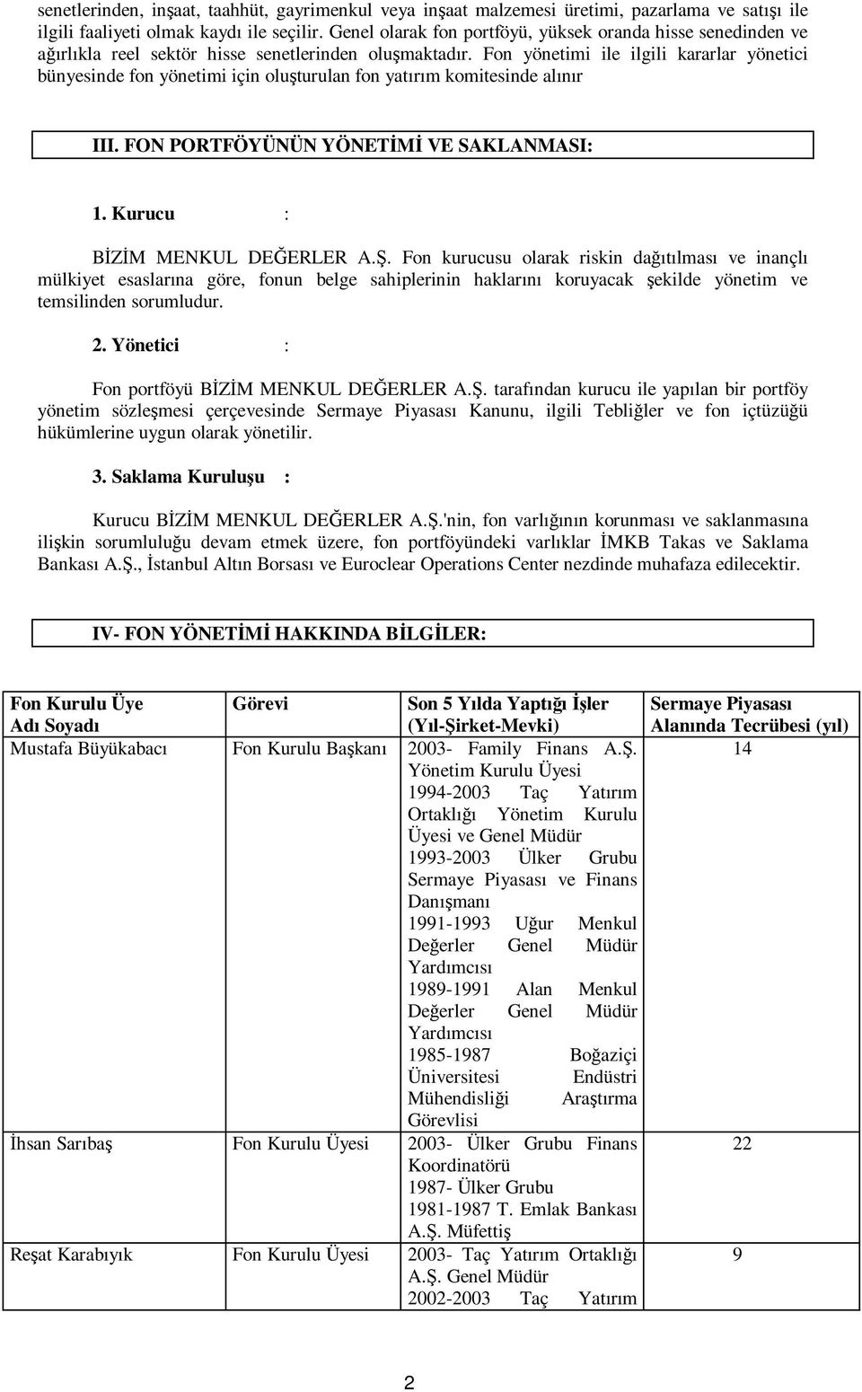 Fon yönetimi ile ilgili kararlar yönetici bünyesinde fon yönetimi için oluturulan fon yatırım komitesinde alınır III. FON PORTFÖYÜNÜN YÖNETM VE SAKLANMASI: 1. Kurucu : BZM MENKUL DEERLER A.