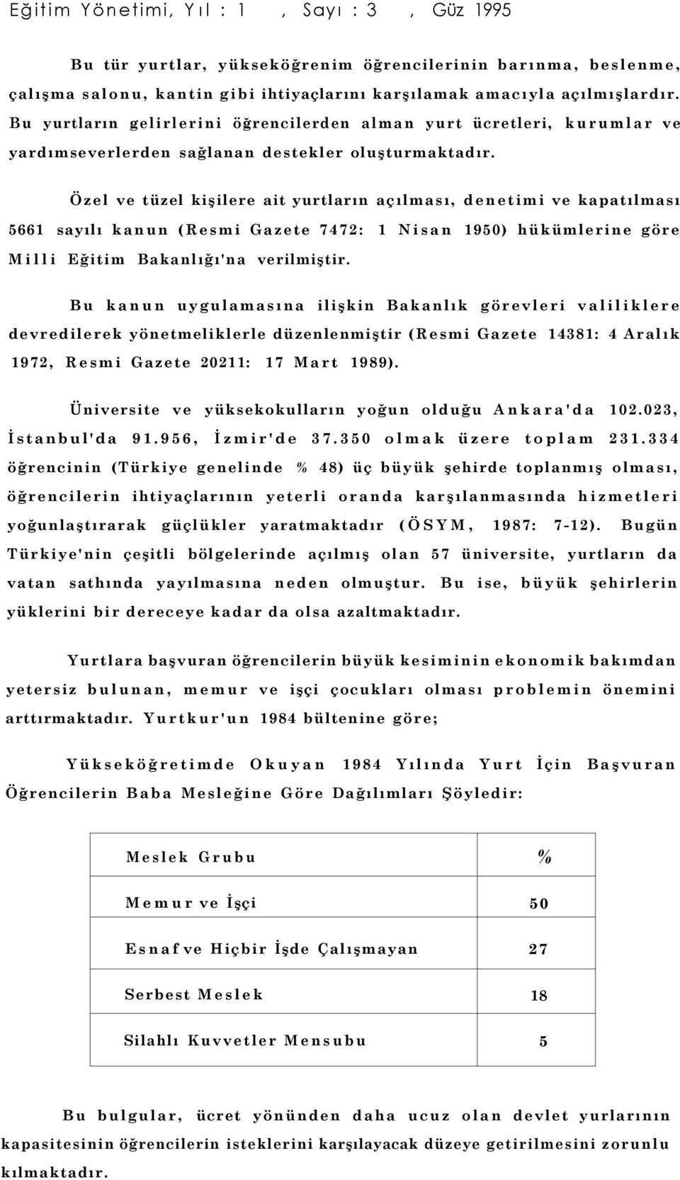 Özel ve tüzel kişilere ait yurtların açılması, denetimi ve kapatılması 5661 sayılı kanun (Resmi Gazete 7472: 1 Nisan 1950) hükümlerine göre Milli Eğitim Bakanlığı'na verilmiştir.