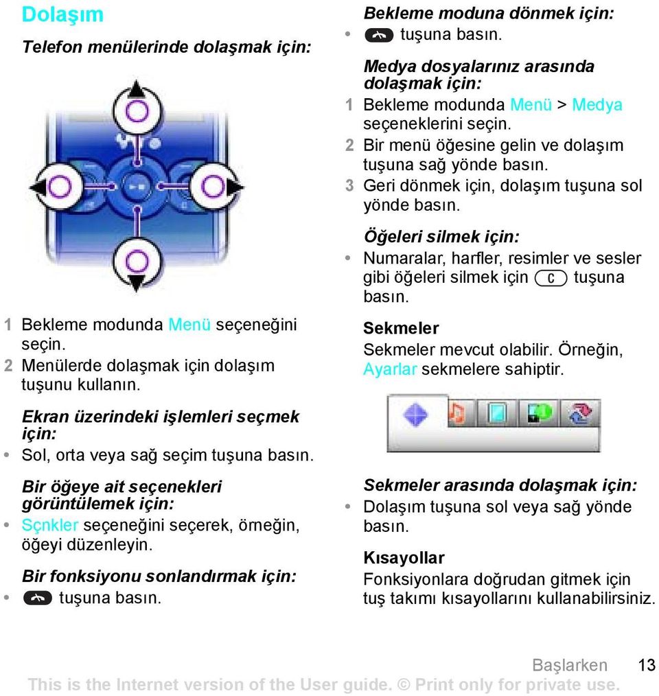 Bir fonksiyonu sonlandırmak için: tuşuna basın. Bekleme moduna dönmek için: tuşuna basın.