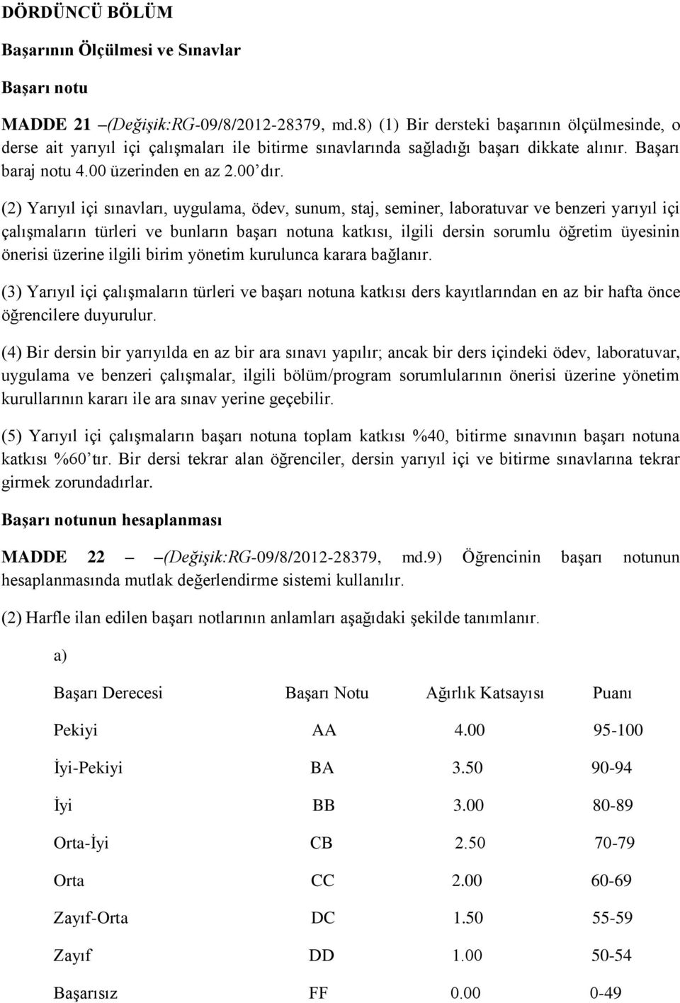 (2) Yarıyıl içi sınavları, uygulama, ödev, sunum, staj, seminer, laboratuvar ve benzeri yarıyıl içi çalışmaların türleri ve bunların başarı notuna katkısı, ilgili dersin sorumlu öğretim üyesinin