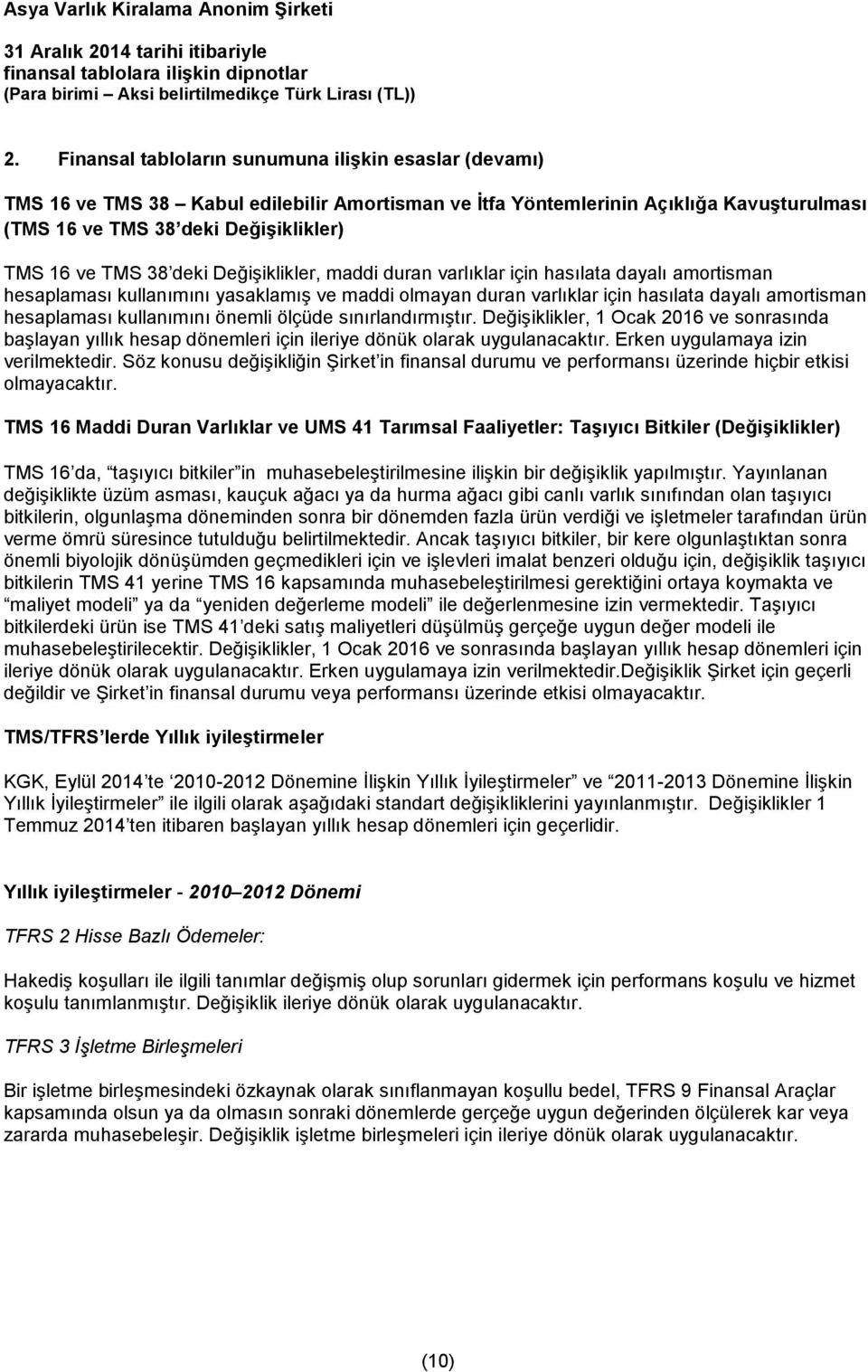 kullanımını önemli ölçüde sınırlandırmıştır. Değişiklikler, 1 Ocak 2016 ve sonrasında başlayan yıllık hesap dönemleri için ileriye dönük olarak uygulanacaktır. Erken uygulamaya izin verilmektedir.