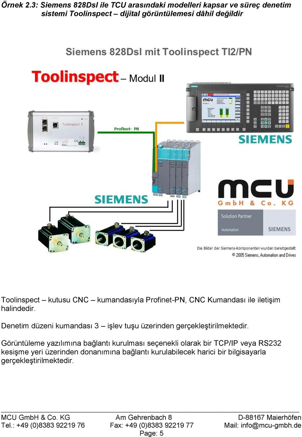 değildir Toolinspect kutusu CNC kumandasıyla Profinet-PN, CNC Kumandası ile iletişim halindedir.