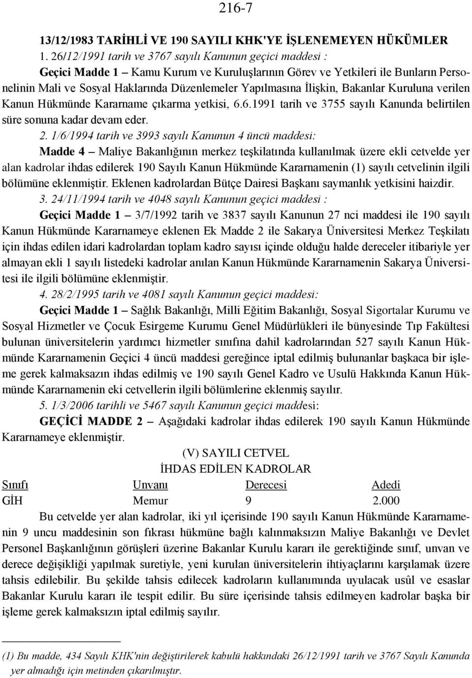 İlişkin, Bakanlar Kuruluna verilen Kanun Hükmünde Kararname çıkarma yetkisi, 6.6.1991 tarih ve 3755 sayılı Kanunda belirtilen süre sonuna kadar devam eder. 2.