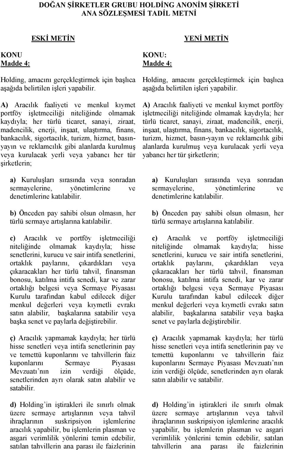 turizm, hizmet, basınyayın ve reklamcılık gibi alanlarda kurulmuş veya kurulacak yerli veya yabancı her tür şirketlerin; a) Kuruluşları sırasında veya sonradan sermayelerine, yönetimlerine ve