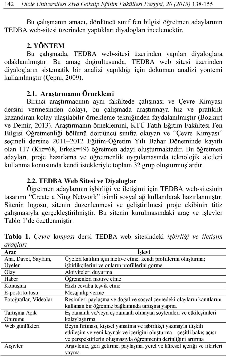 Bu amaç doğrultusunda, TEDBA web sitesi üzerinden diyalogların sistematik bir analizi yapıldığı için doküman analizi yöntemi kullanılmıştır (Çepni, 2009). 2.1.