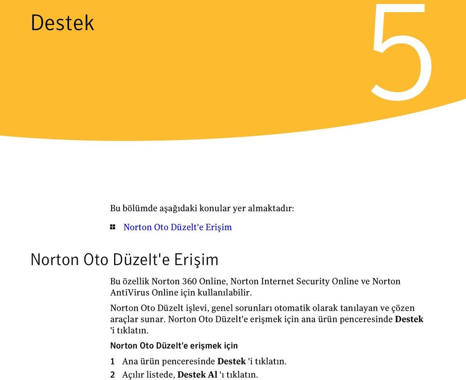 Norton Oto Düzelt işlevi, genel sorunları otomatik olarak tanılayan ve çözen araçlar sunar.